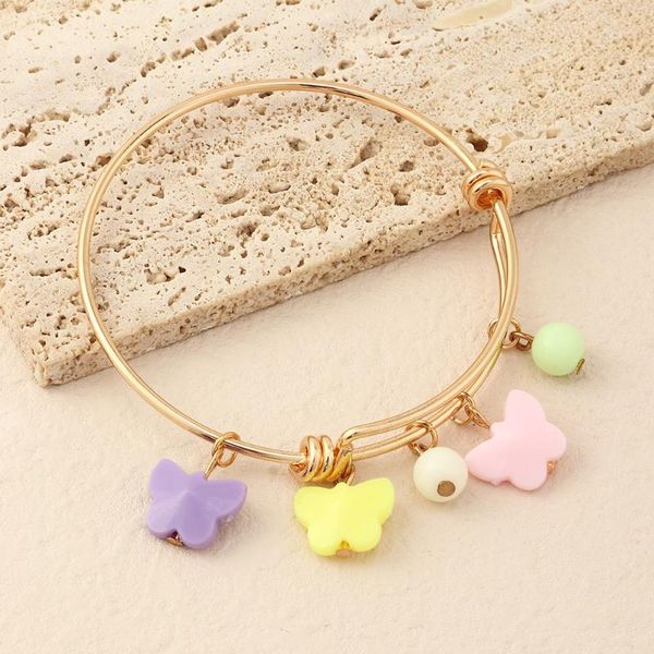 

bangle cute acrylic butterfly beaded pendant bracelet for women metal gold color adjustable girls fresh trendy jewelry, Black