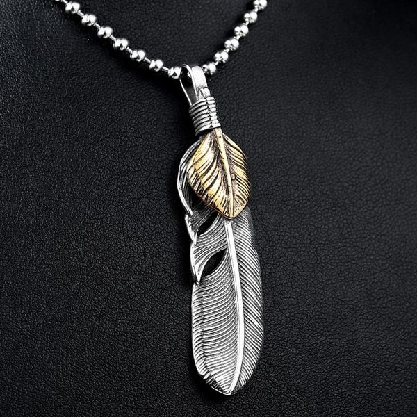 

pendant necklaces good detail exquisite feather necklace for man and woman 316l stainless steel gothic personality jewelry, Silver