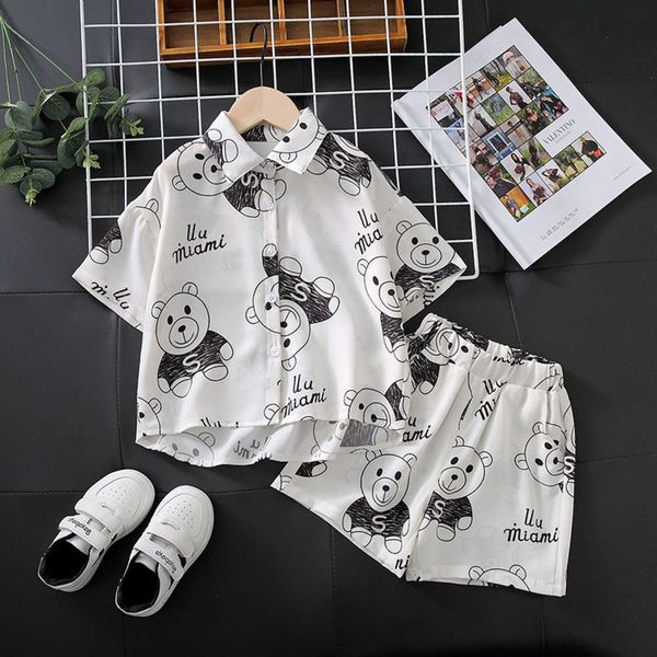 

boys' summer suit children's handsome short sleeve boys' shirt two trendy brands, White