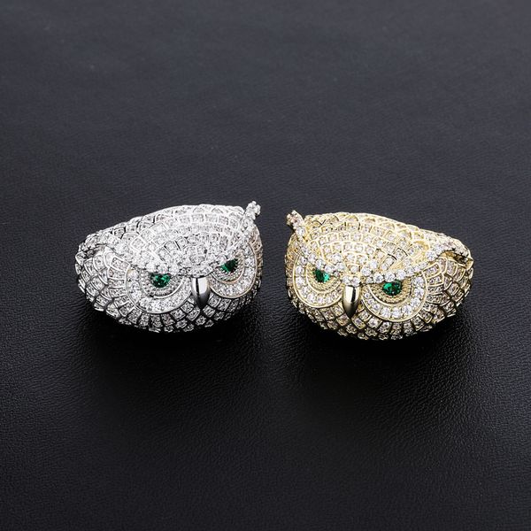 

iced out owl gold ring fashion silver mens stones rings hip hop jewelry