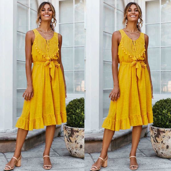 

dresses hollow casual out sleeveless lace up tassel dress in summer, Black;gray