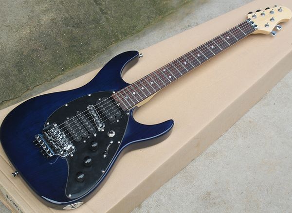 

double rocker electric guitar in clear blue with 6 pick-up rosewood