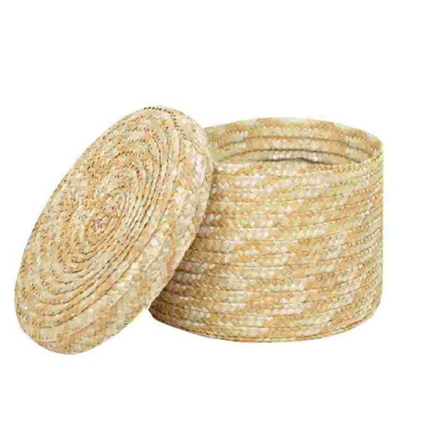 

storage baskets 1pc wheat-straw bin round woven basket for flowers fruit