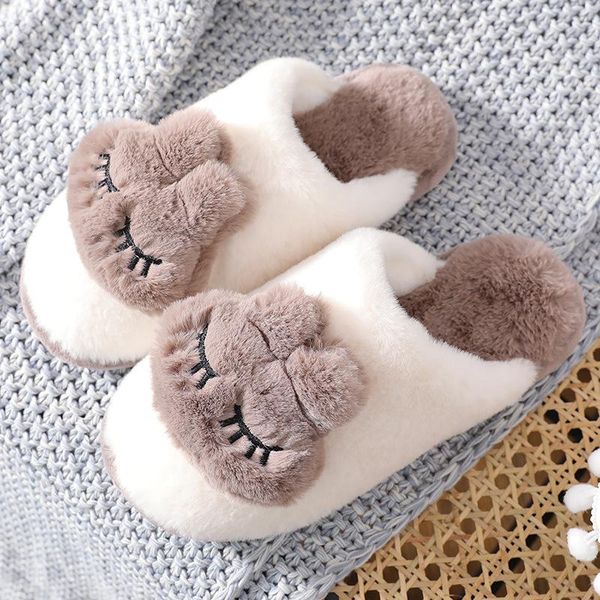 

slippers plush couple cotton winter fashion cartoon student shoes home indoor non-slip confinement warm, Black