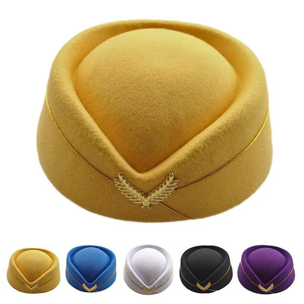 

beanies wool felt pillbox air hostesses beret hat base cap airline stewardess formal uniform caps accessory