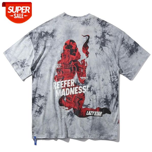 

tie dye tshirt men hip hop silhouette printe harajuku 2020 summer streetwear tee casual cotton short sleeve neon #xy3t, White;black