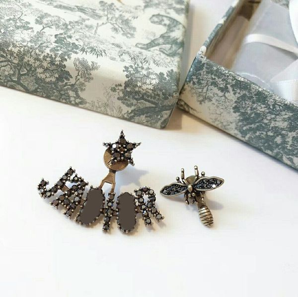 

charms earrings fashion trend simple korean pentagram color diamond letter bee asymmetric, Golden