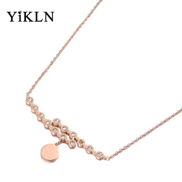 

yikln fashion white cz crystal flower pendant necklaces for women rose gold titanium stainless steel choker necklace yn19146, Golden;silver