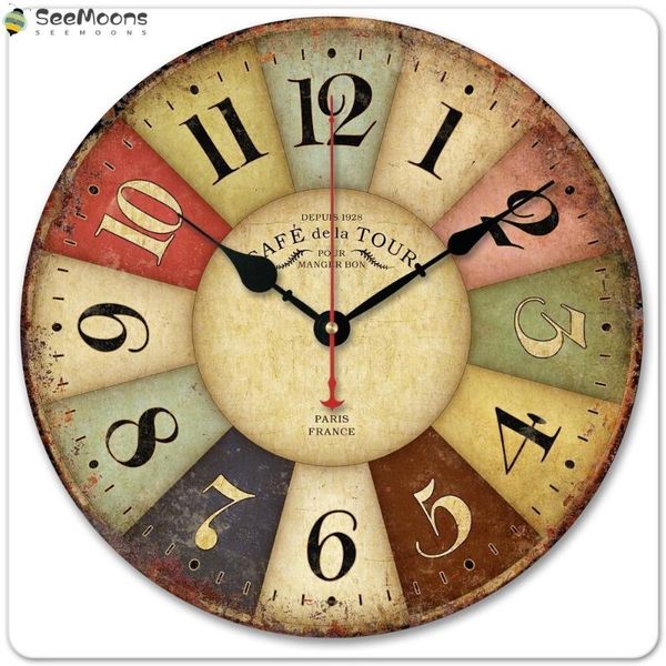 

wall clocks 12 inch wood clock farmhouse decorative for dinning living room antique country home decor silent non ticking