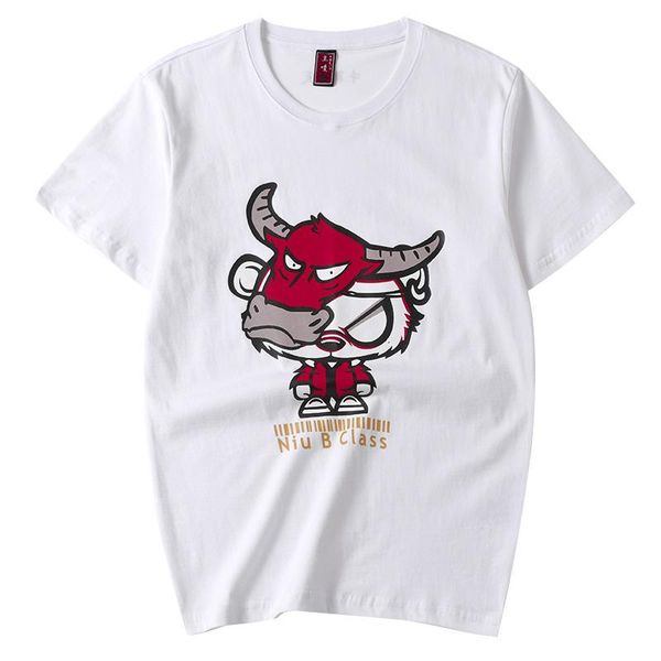 

men's t-shirts spring summer 100% cotton chinese ox year print short sleeve t-shirt personality loose half male shirt, White;black
