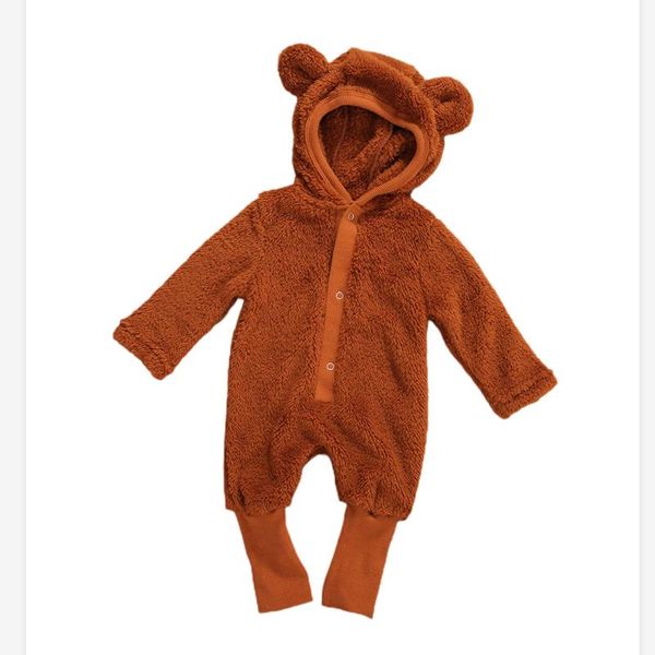 

baby one-piece long sleeve hooded romper for autumn and winter warm plus fleece jumpsuit with buttoned clothing sale, White