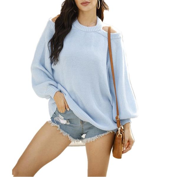 

women's sweaters off strapless halter sweater 2021 winter hollow out back casual pullover blue grey ladies, White;black