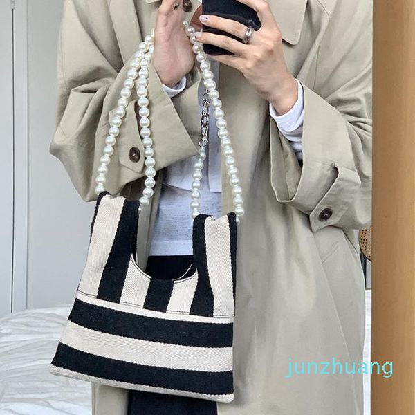 

designer- women bag shoulder bags pearl chain crossbody bag striped canvas handbag all-match cute mini pouch underarm