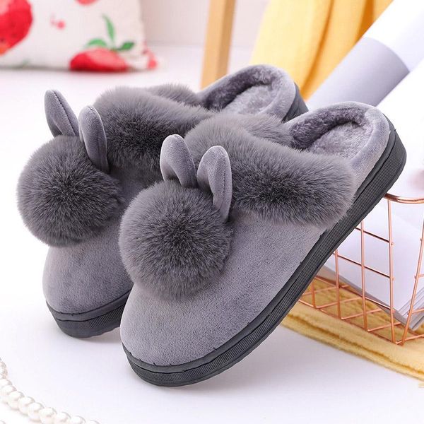 

women winter slippers velvet snow female slipper indoor home shoes casual ladies soft comfort shoe woman furry ears plush, Black