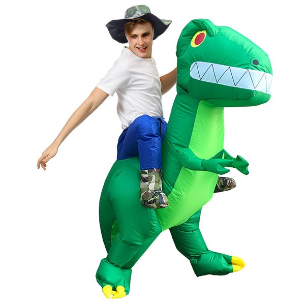 Costume da bambola mascotte Nuovo arrivo Gommonabile Dinosauro Costumi Green T-Rex Blow Up Costume Halloween Disfraz Portami un giro per adulti Unise