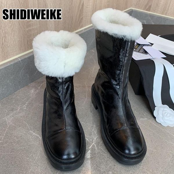 

boots 2021 women motorcycle winter warm plus plush round toe genuine leather shoes fashion ankle size 35-40 vc2001, Black