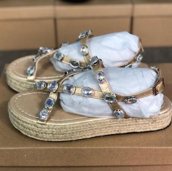 

designer new arrivals women's leather platform sandals with rhinestones women's summer sandals and slippers sandals banquet shoes, Black