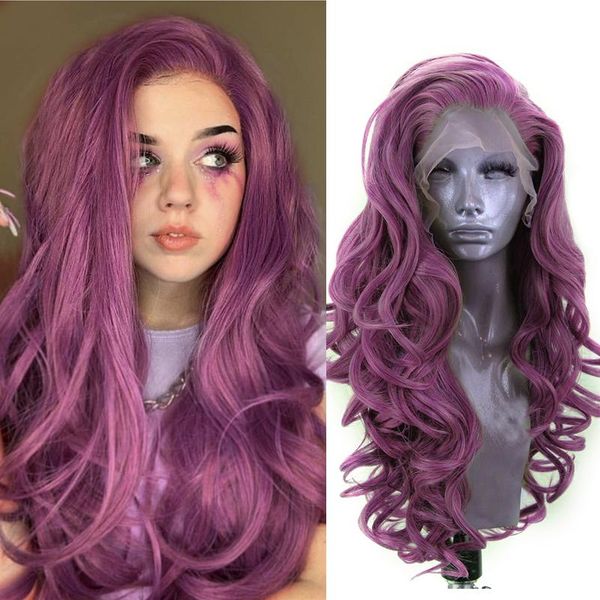 

synthetic wigs charisma long wavy hair lace front wig for women heat resistant purple side part, Black
