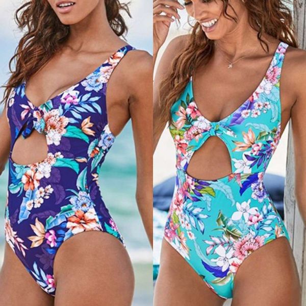 

swimsuit printed one piece triangle hollow knot high waist bikini swimsuit for women, White;black