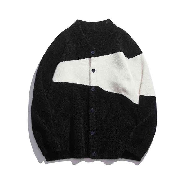 

@yyds japane autumn style contrast color stitched sweater, Black;white