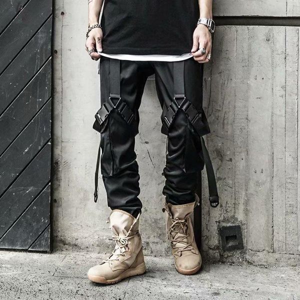 

streetwear stacked sweatpants men hip hop punk cargo pants for male black ribbons harem harajuku japanese fashion trousers men's