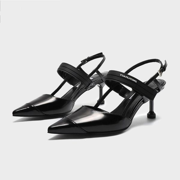 

dress shoes sandals stiletto heels shallow mouth high slides pu rubber thin heel sandal for women high-heeled ru, Black