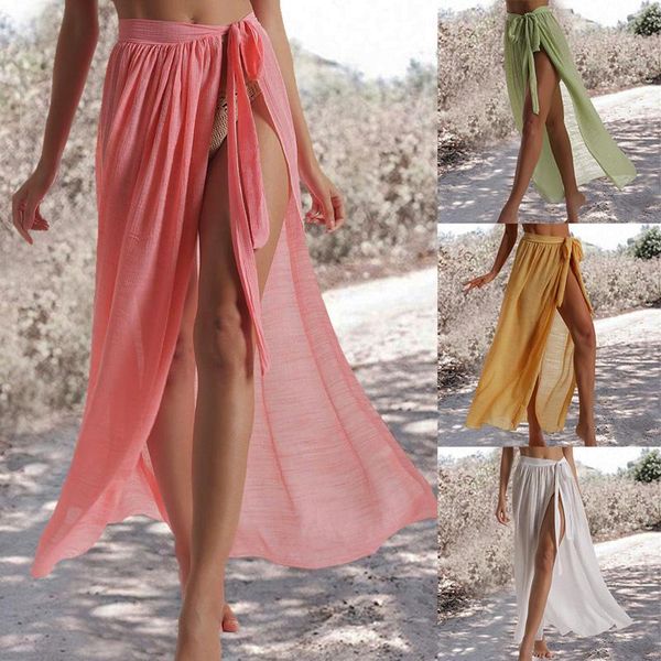 

women's swimwear 2021 beach women cover up tassel dress bikini candy color bathing skirt swimsuit beachwear wrap thin mesh, White;black