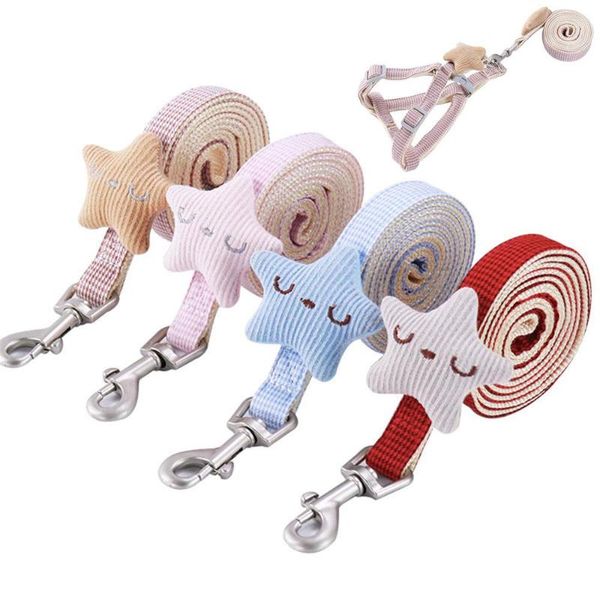 

dog collars & leashes cotton pet cat harness and leash set puppy seastar nylon collar adjustable kitten chest strap vest walking traction ro