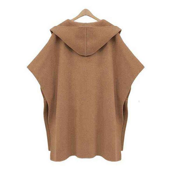 

2021 autumn winter bat sleeve cloak tweed coat large women's loose woolen, Black