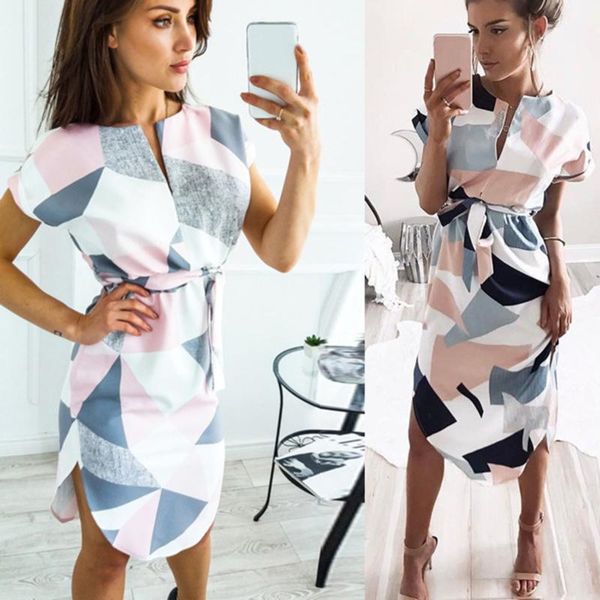 

casual dresses 2021 women midi party geometric print summer boho beach dress loose batwing sleeve vestidos plus size, Black;gray