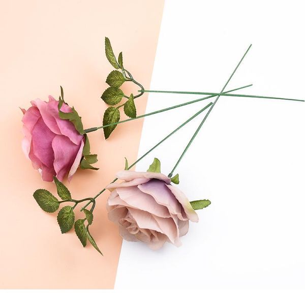 

50pcs artificial flower pole iron wire silk roses leaf for wedding home decor diy wreath gifts scrapbooking craft fak jllxgd