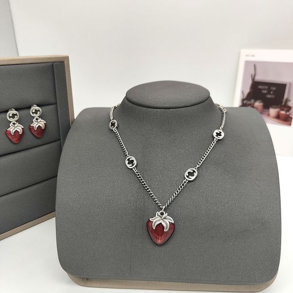 

iter new necklace carved love strawberry earrings, Silver