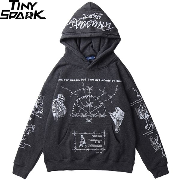 

hip hop hoodie sweatshirt men streetwear skull graffiti print hoodie pullover cotton autumn grey harajuku punk clothes new 201104, Black