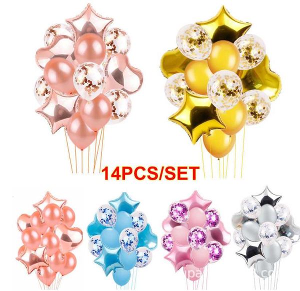 

14pcs rose gold multi confetti balloon happy birthday party balloons boy girls gender reveal baby shower party supplies
