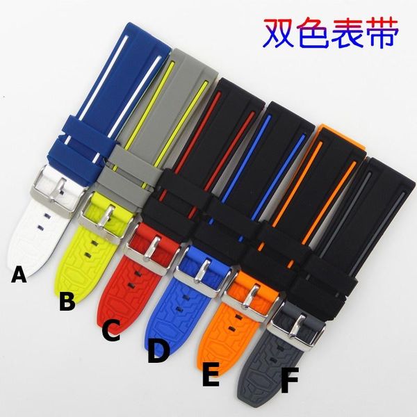 

watch bands soft silicone strap 20mm 22mm 24mm 26mm double color diving waterproof men replacement bracelet band accessories, Black;brown