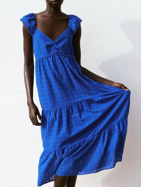 

za summer v neck womens dress open back embroidered hollow shoulder strap, Black;gray