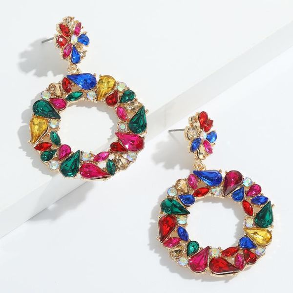 

dangle & chandelier dvacaman design geometric round colorful full rhinestone drop earrings crystal jewelry for women brincos, Silver
