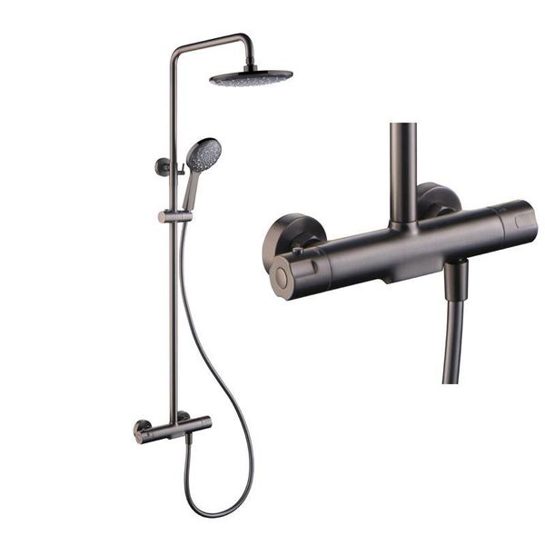 

matte black bathroom thermostatic shower faucet solid brass rain shower set wall mounted water mixer luxurious kit.