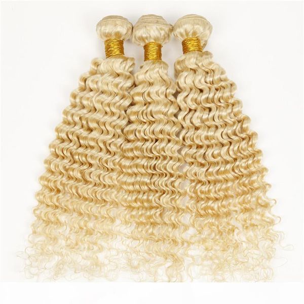 

irina beauty hair deep wave style virgin brazilian 613 hair extensions blonde deep curly 3pcs lot honey lightest blonde hair bundles, Black