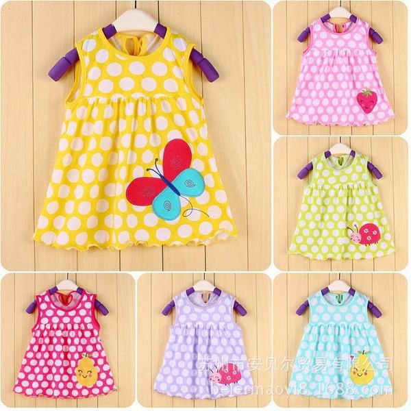 

girl's dresses retail baby girls dress infant 100% cotton clothing sleeveless printed embroidery summer clothes, Red;yellow
