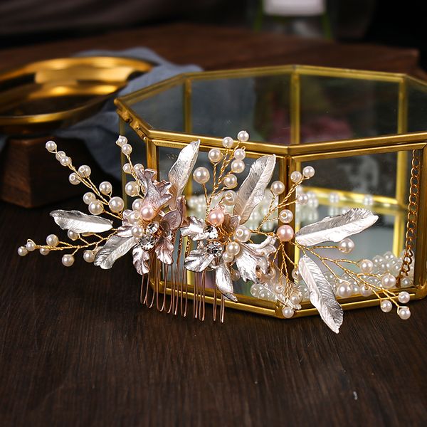 

miallo fashion leaf flower hair comb clips for women rhinestone bridal wedding hair accessories jewelry bride headpiece giftsdio chan contac, White;golden