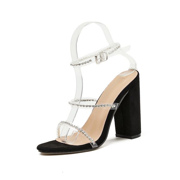 

2021 new fashion women transparent pvc bling crystal ladies summer shoes gladiator high heels sandals vwgx, Black