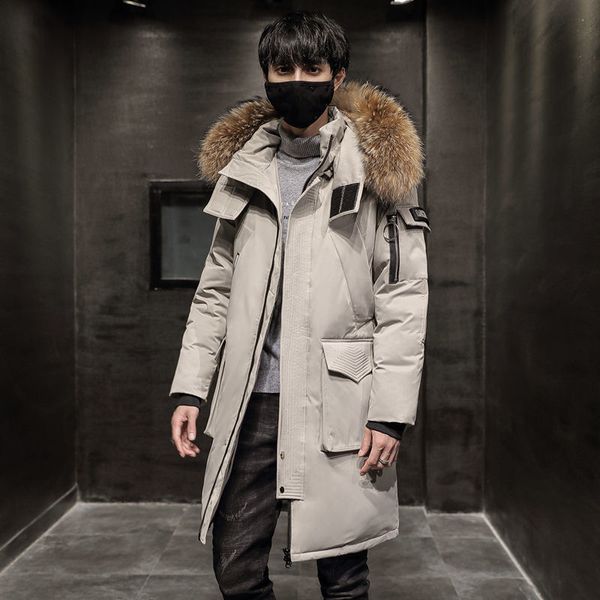 

2021 Winter New Men Solid Color Parkas White Duck Down Men Stand Collar Thick Jacket Male Detachable Hat Casual Parka Coat, Black