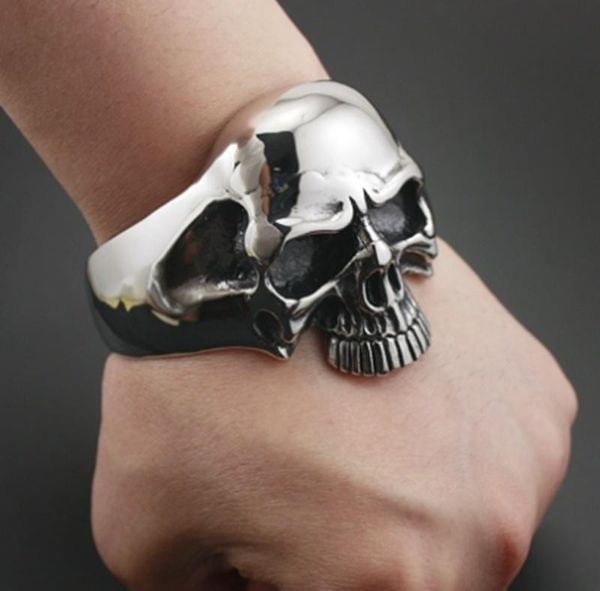 

bangle classic retro punk style skull men's titanium steel domineering personality rock opening adjustable metal bracelet jewelry gift, Black