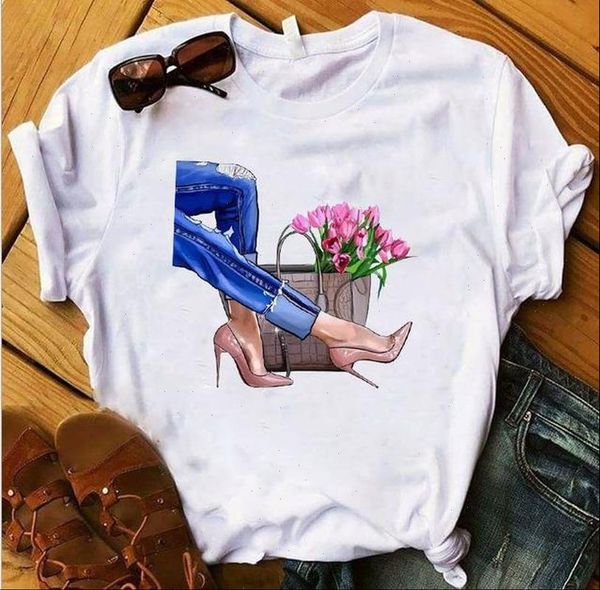 

vogue girl print t shirt women short sleeve o neck loose tshirt 2021 summer women tee shirt camisetas mujer, White