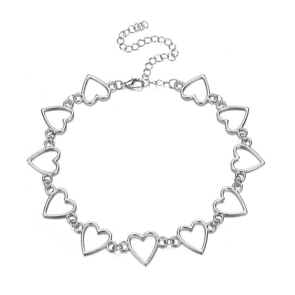 

choker necklace simple geometric heart-shaped hollow circle statement clavicle chain for women girls jewelry, Golden;silver
