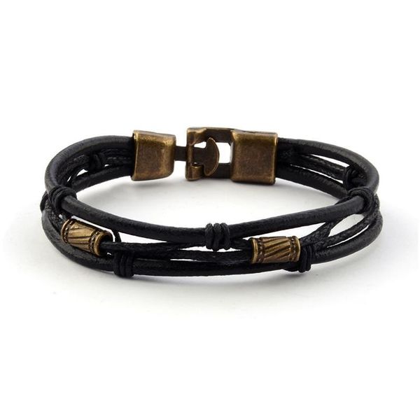 

unique vintage men's black multilayer braided leather bracelet stainless steel clasp male jewelry dropshipping unique jllyhw