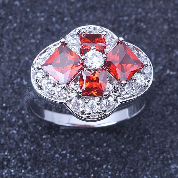 

wedding rings red & purple flower shaped cubic zirconia romantic elegant for women j207, Slivery;golden