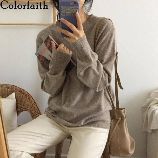 

colorfaith 2021 autumn winter women's sweaters pullover warm minimalist fashionable wild solid oversize pink jumpers sw161571, White;black