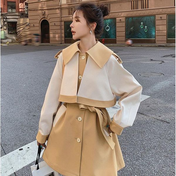 

women's trench coats coat sweet windbreaker mid-length 2022 spring year slim waist elegant british temperament jacket winter clothes wo, Tan;black